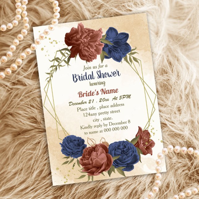 Invitación terracota azul marino vegetación floral ducha de n (Subido por el creador)