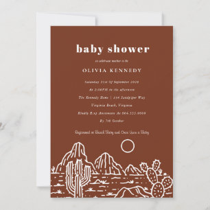 Invitación Terracota Baby Shower Cactus Line Art Desert