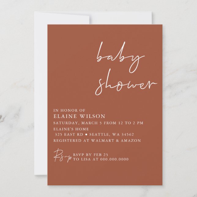 Invitación Terracota Baby Shower Neutral de género moderno (Anverso)