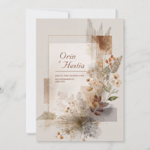 Invitación Terracota Beige Dorado Botánico Abstracto Boda