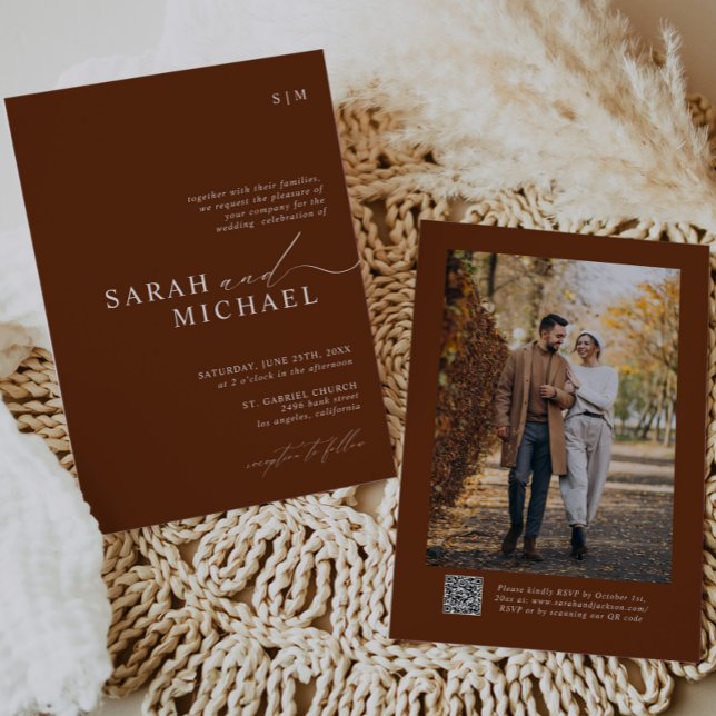 Invitación Terracota Boda de código QR con escritura moderada (Subido por el creador)
