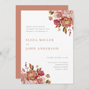 Invitación Terracota Boda floral de acuarela rústica moderna