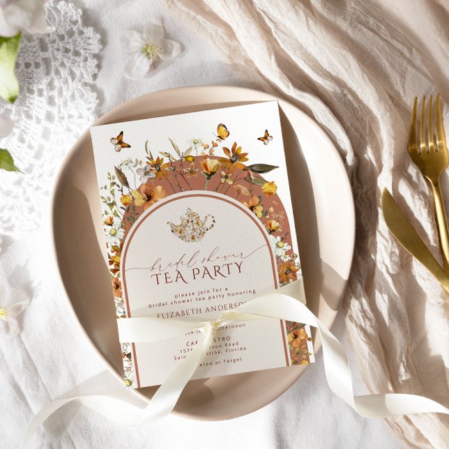 Invitación Terracota Bohemia Flores salvajes Fiesta de té de  (Subido por el creador)