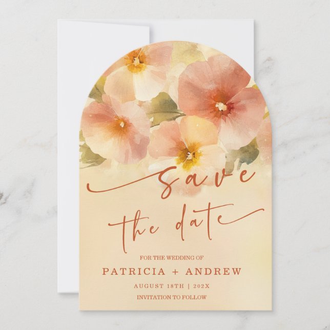Invitación Terracota Boho Floral Ahorra La Fecha (Anverso)