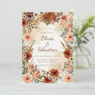 Invitación Terracota Boho Floral Otoño Rústico Elegante