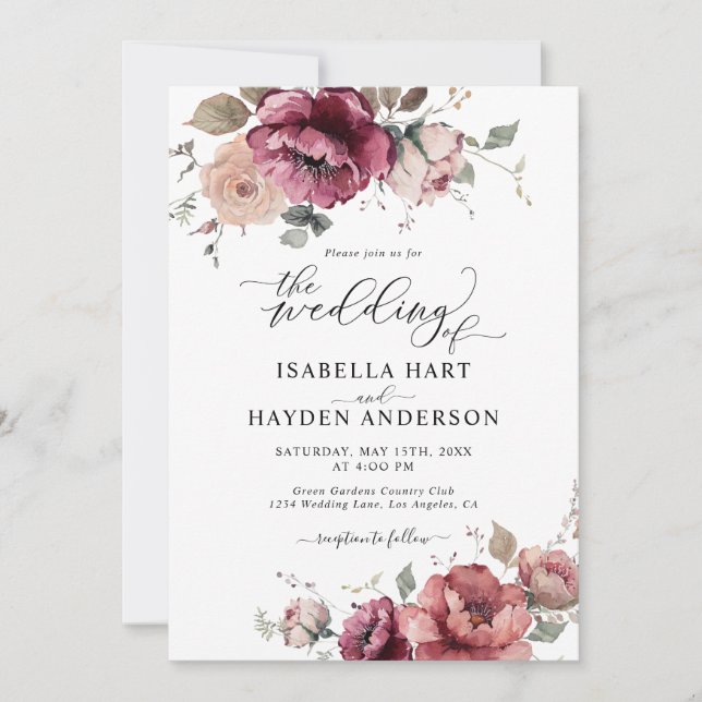 Invitación Terracota Borgoña Cae En 1 Boda De Código QR (Anverso)