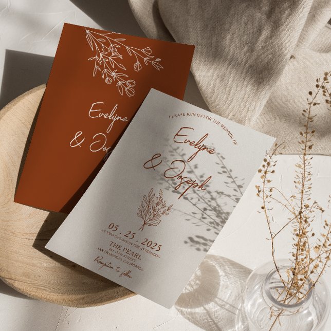 Invitación Terracota botánica Floral Boho Boda de moda (Subido por el creador)