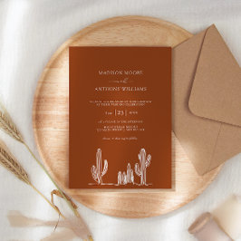 Invitación Terracota Cactus Line Art Desert Boda
