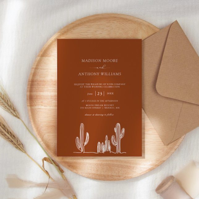 Invitación Terracota Cactus Line Art Desert Boda (Subido por el creador)