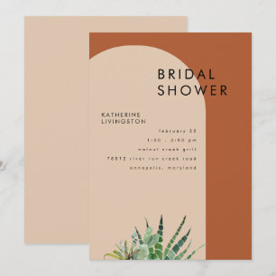 Invitación Terracota Cactus Lluvia de Novia Geométrica