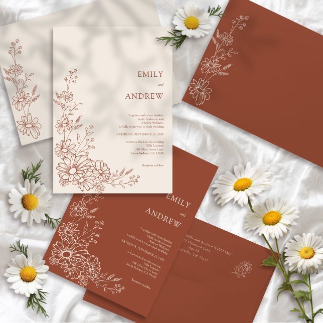 Invitación Terracota Chic Jardín Botánico de Dalias para Boda (Subido por el creador)