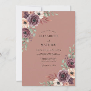 Invitación Terracota Ciruela Ranunculus Salvia Boda