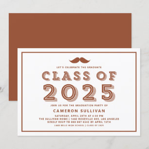 Invitación Terracota Clase de Graduación Retro de Mustache 20