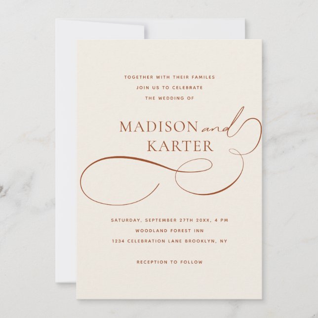 Invitación Terracota Clásica Elegante Infinito Y Boda (Anverso)