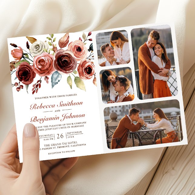 Invitación Terracota Código QR Floral Acuarela Boda (Subido por el creador)