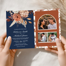 Terracota Código QR Floral Azul Marino Boda