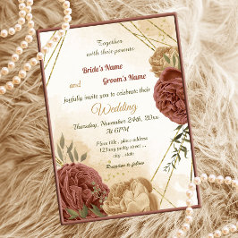 Invitación terracota color tierra boda de vegetación floral