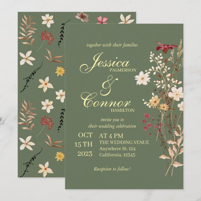 Invitación Terracota Colorful Wildflowers Boda de Boho (Anverso / Reverso)