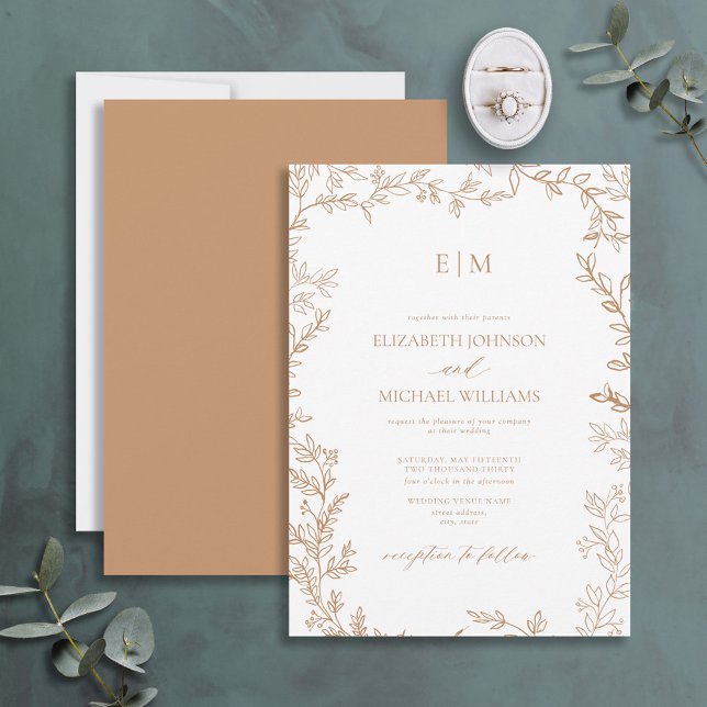 Invitación Terracota de hoja mínima Elegante Boda de monogram (Subido por el creador)