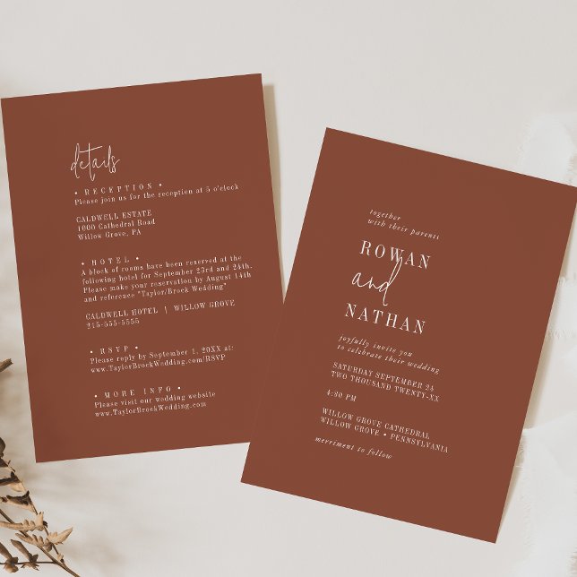 Invitación Terracota De Moda Moderna Rust Todo En Un Boda (Subido por el creador)