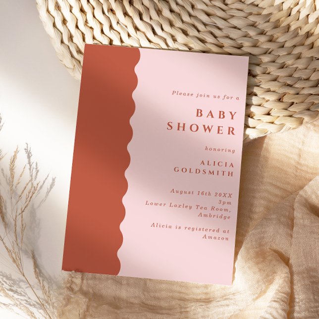 Invitación Terracota del Borde del Boho y Rubor Baby Shower (Subido por el creador)