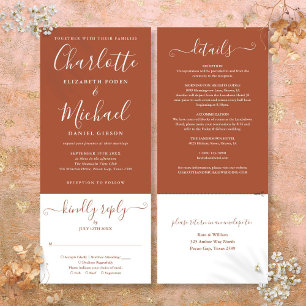 Invitación Terracota Elegante Guión Todo En Un Boda