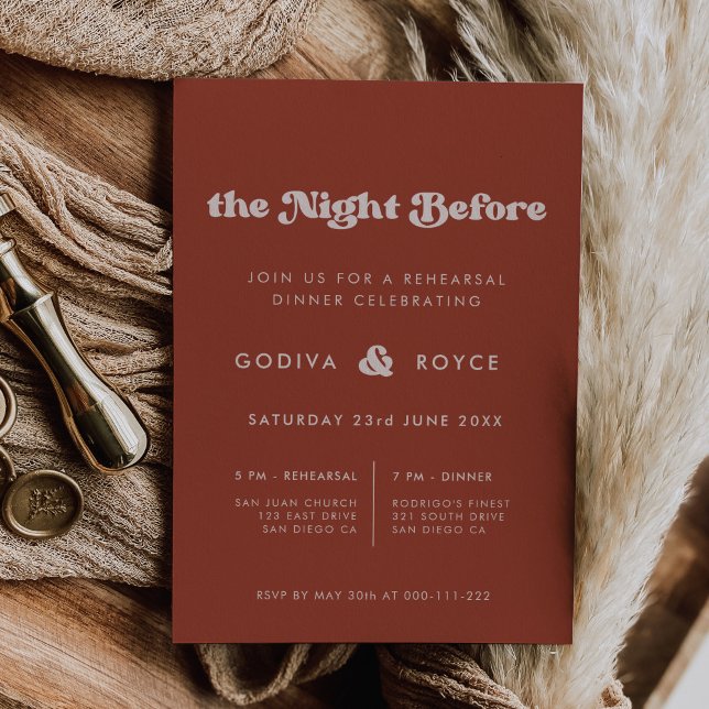 Invitación Terracota elegante La noche antes del ensayo (Subido por el creador)