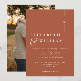 Invitación Terracota Elegante Moderno Monograma Foto Boda