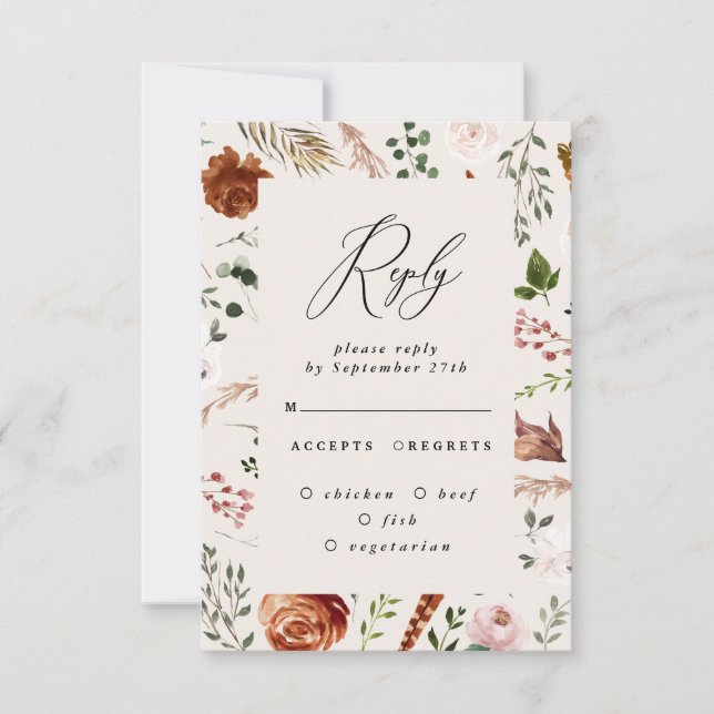 Invitación terracota estag floral elegante boda rústico (Anverso)