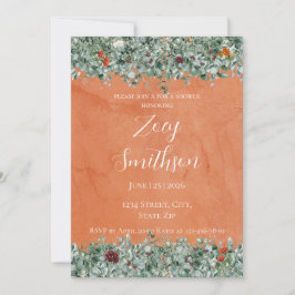 Invitación Terracota Eucalipto Borgoña Naranja Floral