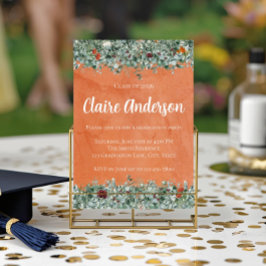 Invitación Terracota Eucalipto Naranja Floral Graduación