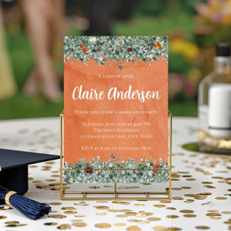 Invitación Terracota Eucalipto Naranja Floral Graduación