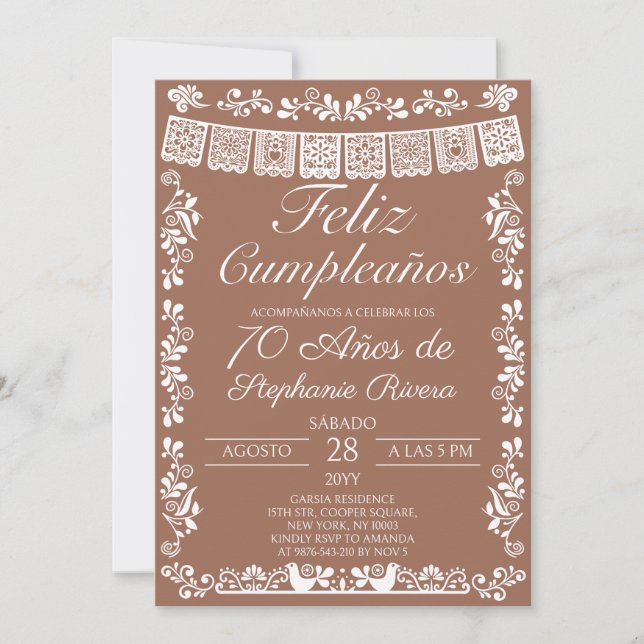 Invitación Terracota Feliz Cumpleaños 70 cumpleaños (Anverso)