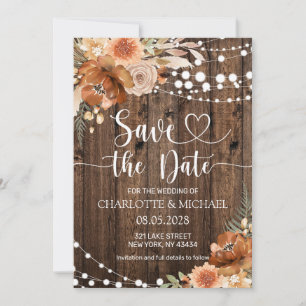 Invitación Terracota Floral Ahorra la Fecha Boda