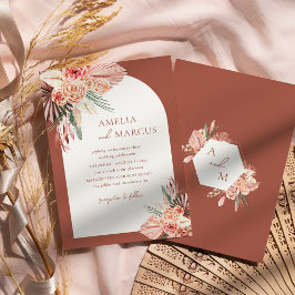 Invitación Terracota floral bohemia y Boda de marfil