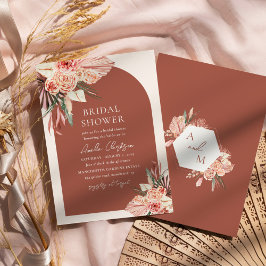 Invitación Terracota floral bohemia y ducha marfil-novia