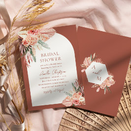 Invitación Terracota floral bohemia y ducha marfil-novia
