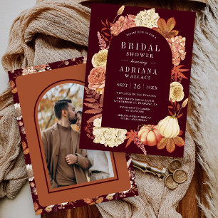 Invitación Terracota Floral de Calabaza Burgundy para Desayun