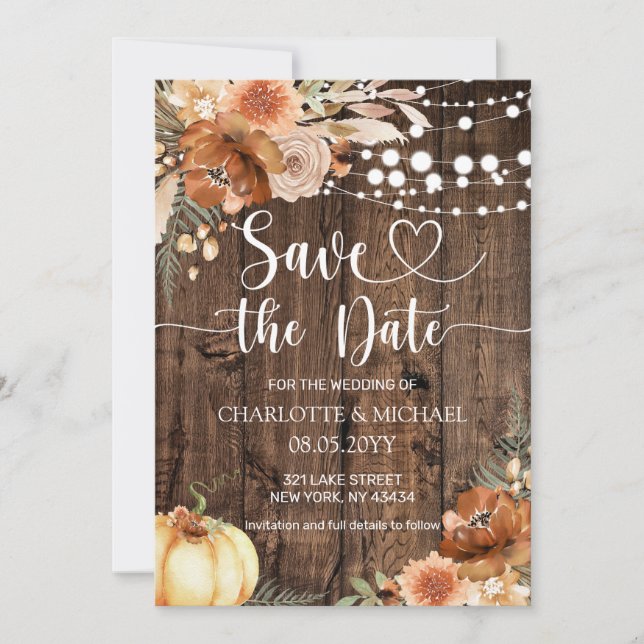 Invitación Terracota Floral de Otoño Save the Date Boda (Anverso)