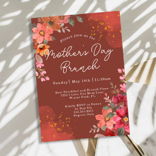 Invitación Terracota Floral Dorado Melocotón Brunch del Día d
