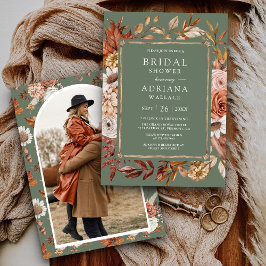 Invitación Terracota Floral Foto Verde Salvia Baby Shower Nup