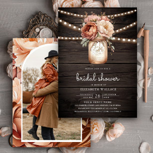 Invitación Terracota Floral Granero Madera Foto Ducha Nupcial