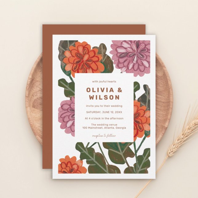 Invitación Terracota floral moderna y boda de tierra rosa (Subido por el creador)