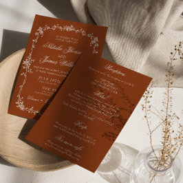 Invitación Terracota Floral Naranja Quemada Boda Todo en Uno
