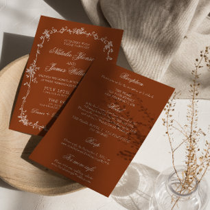 Invitación Terracota Floral Naranja Quemada Boda Todo en Uno