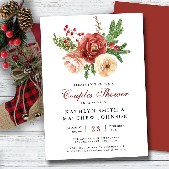 Invitación Terracota Floral Pino Bough Ducha Parejas Verdes (Subido por el creador)