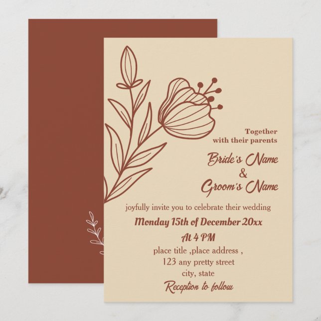 Invitación Terracota floral romántica (Anverso / Reverso)