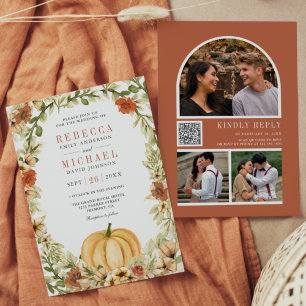 Invitación Terracota Floral Terrosa Código QR Bodas de Calaba