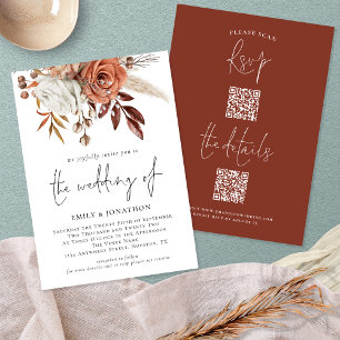 Invitación Terracota Florals 2 códigos QR todos en un Boda