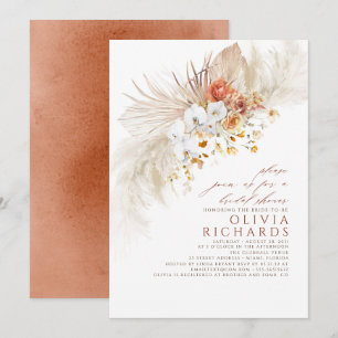 Invitación Terracota Flores Blancas Boho Bridal Shower